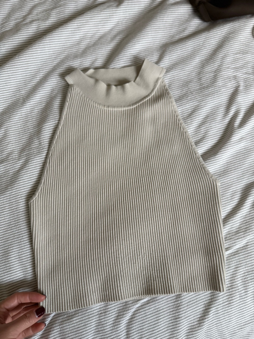 Aritzia Sleeveless Ribbed Mock Neck Tank - Beige